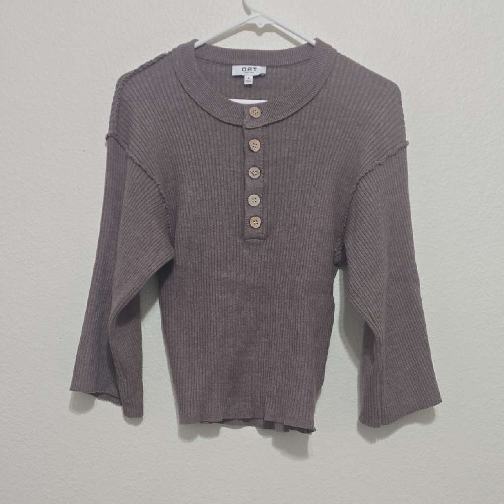 OAT new York ‎ Brown Ribbed Button-Up Sweater S